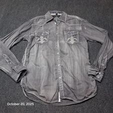 ROAR Embroided Button Up Shirt Size Medium Honor Fluer De Lis Gray