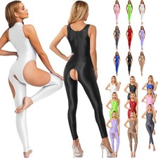 Womens Shiny Glossy One Piece Swimsuit High Cut Thong Leotard Bodysuit Jumpsuit