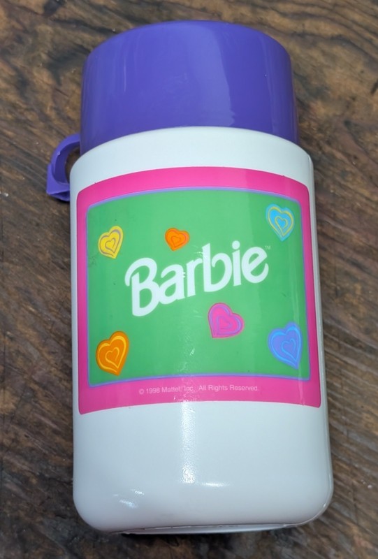 Vintage Barbie Thermos With Lid - 1998 Model 3700 - Mattel Hearts Vintage