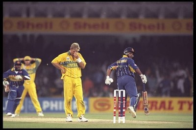 Shane Warne of Australia shows frustration after dropping a catch - Old Photo