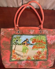 Vintage Look "Aloha from Hawaii" Tote Summer Bag Zipper, Super Roomy & Sturdy!