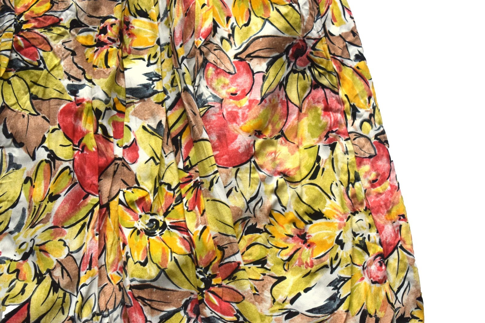 Vintage 80s Skirt Floral Apple Print Yellow Calf Length Retro Indie 12 image 2