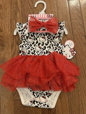 HELLO KITTY  2 Pc Set BODYSUIT/Tutu Skirt(attached)/Headband NWT 9 MO retail:$24