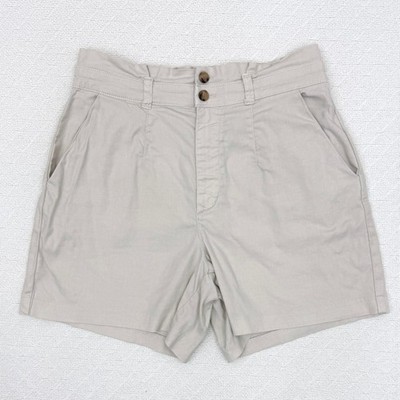 Evereve Beige Linen Blend Paperbag High Rise Waist Shorts 5'' Inseam Size 27