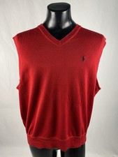 Vintage Polo Golf Ralph Lauren Sweater Vest Men  s XL Red V-Neck MADE IN USA