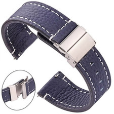 Genuine Leather Watchband Soft Cowhide Watch Strap With Deployment Clasp 18mm 20