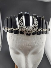 Handmade Obsidian Crystal Crown Tiara Gothic Witchy CelestialMoon Headpiece
