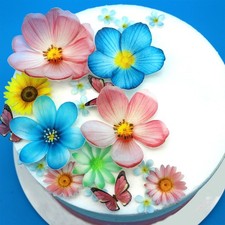55 Pcs Edible Flowers Cake Topper Cupcake Toppers Decorations Wafer Paper Pin...