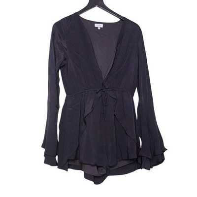 Tobi Ruffle Sleeve Short Romper Black Feminine Vacation Witchy Goth Whimsigoth M