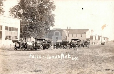 Inman NE Nebraska Traveling Ford Cars on Main St RPPC Photo Postcard COPY
