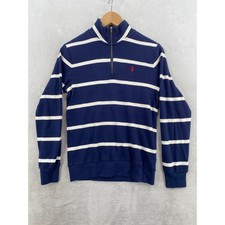 Polo Ralph Lauren Quarter Zip Kids L 14-16 Navy Blue Striped Cotton Pullover