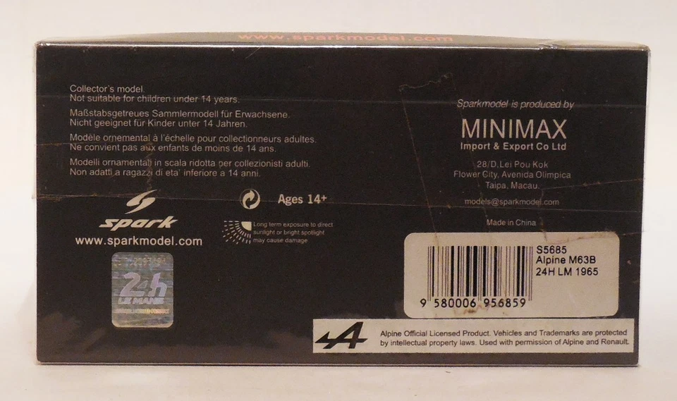 1/43 Spark S5685 Alpine M63B # 61 Bouharde / Monneret 1965 Le Mans 24 Hour - Image 2 of 2