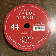 Christmas Swirl Ribbon 1.5" X 90  Nylon Sheer, Wired Edge Red W/ Glitter New