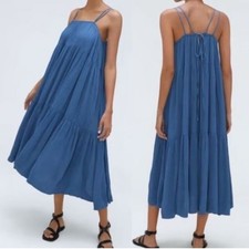 Everlane Naia Ripple Cobalt Blue Tiered Maxi Dress M Excellent Condition