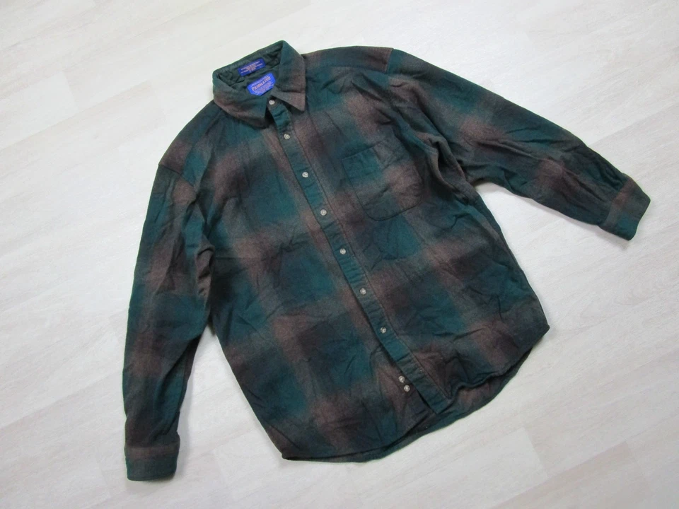 Camisa de Colección Pendleton Sombra a Cuadros Lodge Franela de Lana (L) Ombré Verde/Gris Foto 2 de 4