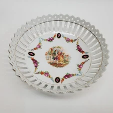 VTG Porcelain Reticulated Bowl Germany ~7.25" Courting Couple Love Story Scene