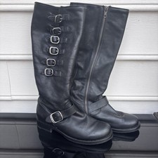 FRYE Veronica Belted Tall Straps Women  s Size 8 Black Leather Knee-High Boots