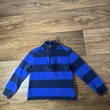Polo Ralph Lauren Boys Rugby Stripe Half Zip Sweater Size 4T Toddler Blue
