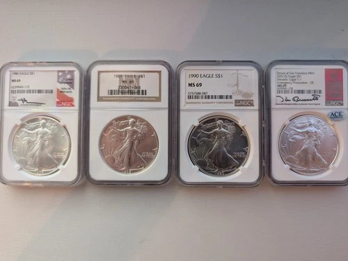 U.S. Mint American Eagle 1 oz Silver MS69 NGC Lot of 4 1986 1989 1990 2021