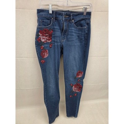 Gloria Vanderbilt Jessa Rose Embroidred Skinny Jeans Blue Denim Women 6 Slimming