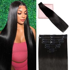 Clip in Hair Extensions Real Human Hair, 18 Inch 100g/3.6oz, 1B Natural Black, C