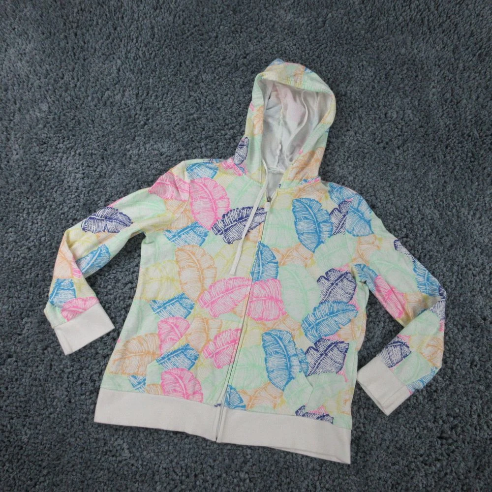 OFF WHITE Felpa con cappuccio Sun Bay donna grande Petite Off bianca verde floreale manica lunga zip intera