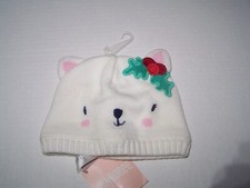NWT Gymboree Girls Beanie Hat Size 0-6M Holiday Bear Holly Berry White