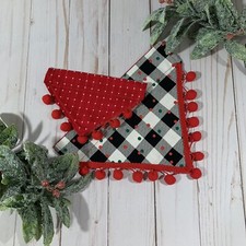 Christmas Reversible Dog Bandana OVER THE COLLAR Slide on Checks And Polka Dots