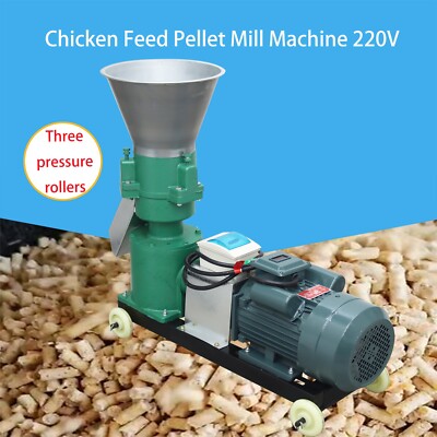 3Rollers 8mm Plate Feed Pelletizer Animal Feed Pellet Mill Machine 220V 150kg/h