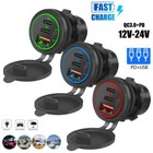 Auto-Dual USB C Steckdose 3.0 QC PD 12V Einbau Buchse Wasserdicht KFZ Ladegerät