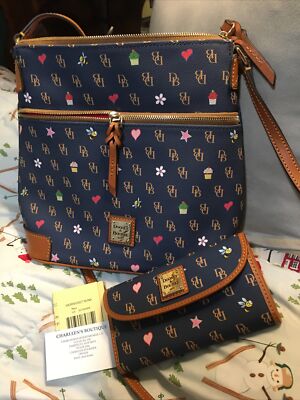 Dooney and Bourke novelty print Crossbody and wallet in Navy NWTS 