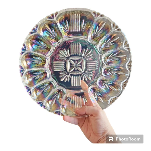 Vintage Iridescent Carnival Glass Egg Tray 1950 Federal Glass Georgetown Pattern