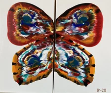 Butterfly red, blue, orang, gold acrylic paintings on canvas original, signed