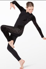 NEW Weissman Modern Animal Zebra Dance Costume Sequin Black Unitard MEDIUM 10-12