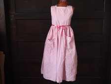 VTG Handmade Girls Pink Gingham Floral Apron Dress Costume Pockets Cotton Sz 10
