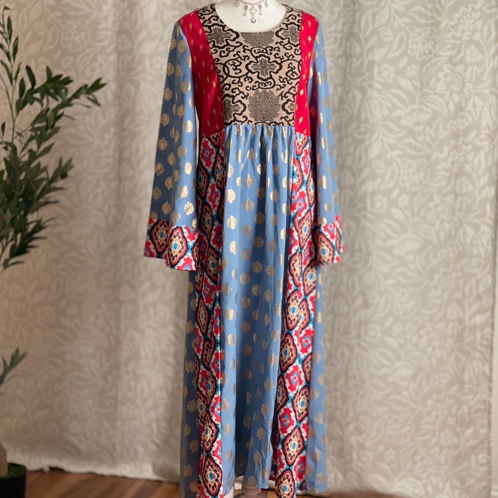 Shein Boho Moroccan Patchwork Maxi Dress Festival Tribal Exotic Size S (4)