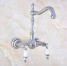 Wall Mounted Kitchen Bathroom Sink Faucet Dual Handle Swivel Spout Mixer Tap