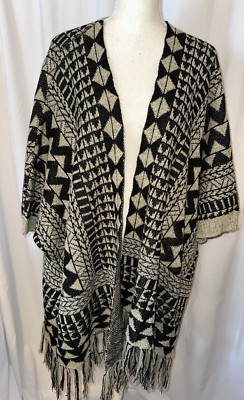Maxsport Cardigan Women Size S/M Knit Fringe Aztec Tribal Geometric Boho Western