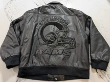 Rare VTG Jeff Hamilton St Louis Rams Leather Jacket Black on Black XL LA Rams