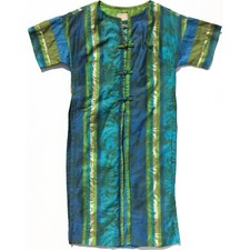 vintage Royal Hawaiian shift dress size S tropical batik stripe blue green AS IS