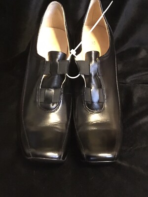 RENZONI  Woman s Collection black leather wedge shoes  Sz  9 Made In Italy