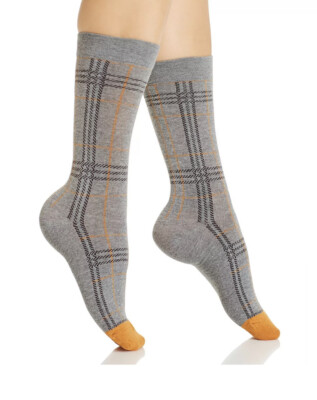 Free Ship,Gift idea,2 Pair,Hue Fall Plaid Socks Grey and Pumpkin (EE14)