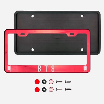 BTS K pop Laser Etched License Plate Frame Metal Screw Cap
