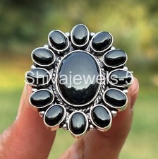 Black Onyx Cluster Gemstone Ring Gift For Her 925 Sterling Silver Jewelry S-02