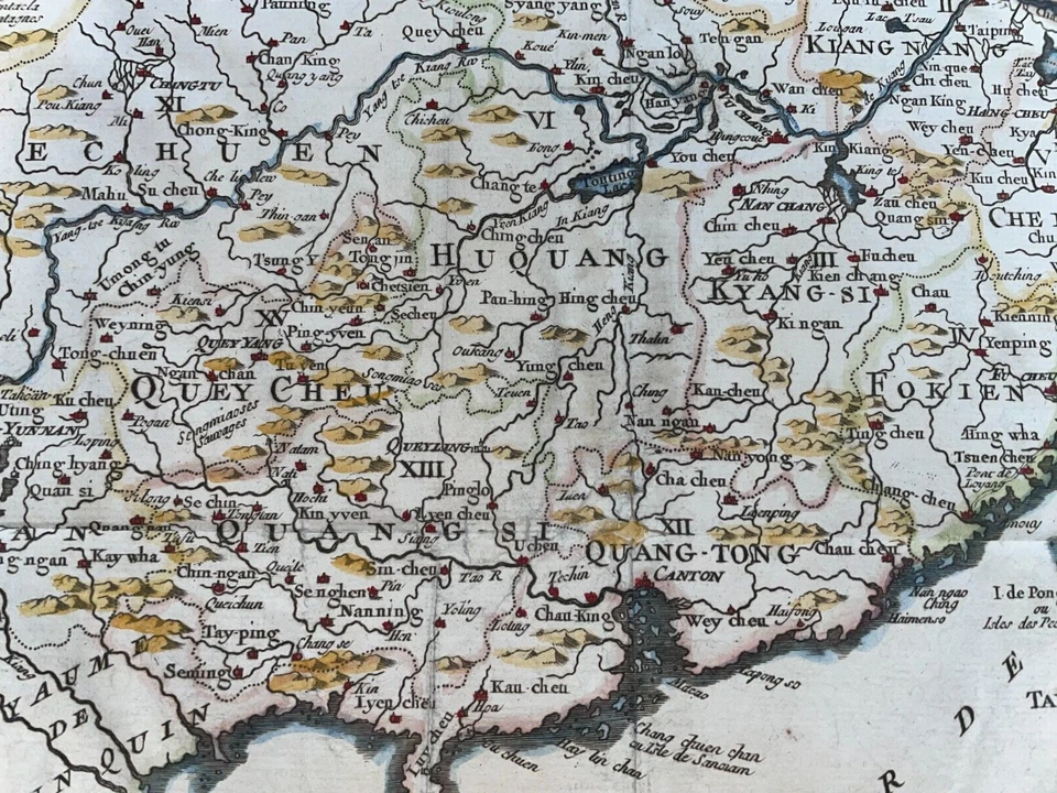 ФАРФОР КОРЕЯ 1748 НИКОЛА БЕЛЛИН ИЗЯЩНЫЙ ПОДРОБНЫЙ АНТИКВАРНАЯ КАРТА В ЦВЕТАХ 18 ВЕКА - Изображение 4 из 4