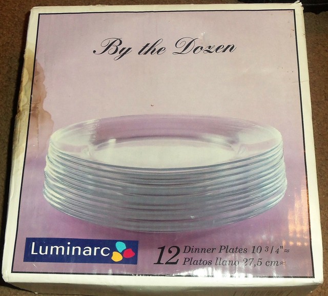Set of 12 Luminarc Clear Glass 10" 3/4" Dinner Plates USA for sale
