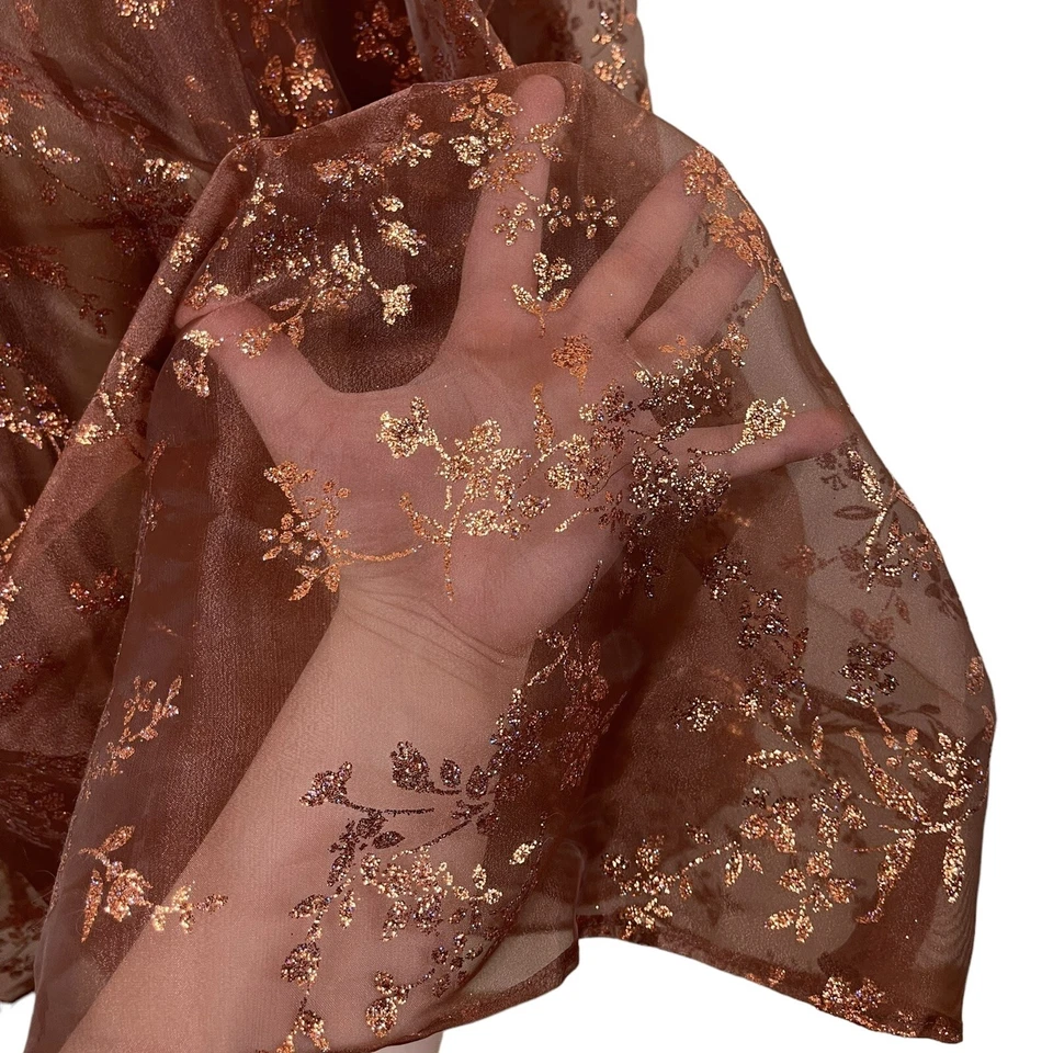 Vtg Zum Zum Niki Livas Bronze Floral Tulle Glitter Halter Dress Prom Princess - Image 3 of 4