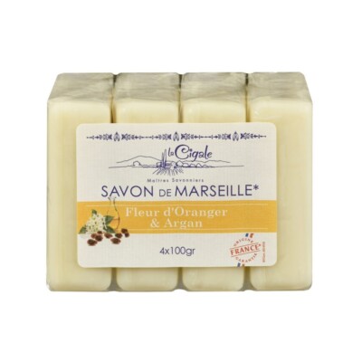 Savon De Marseille La Cigale Orange Argan Flower Soap Bar 2828 - 4er Pack x 100g
