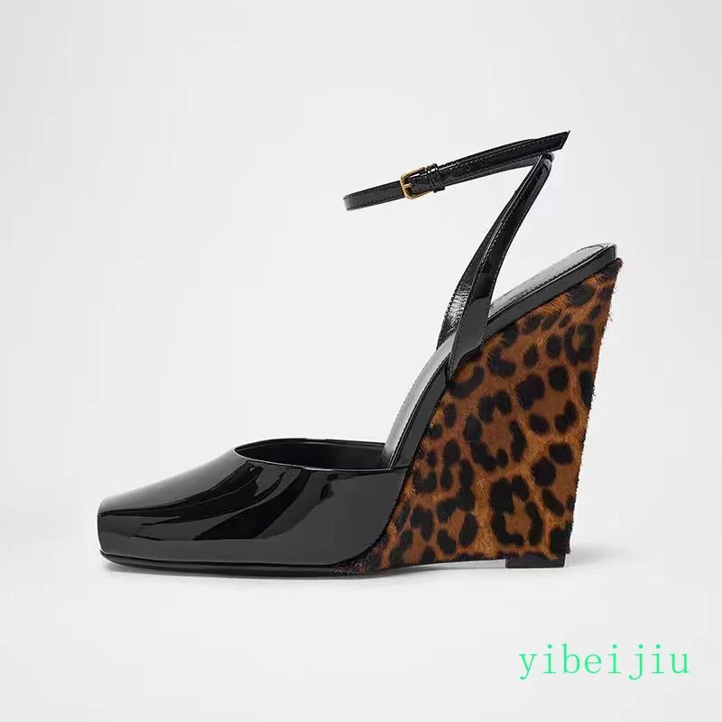 Women's Peep Toe Dress Formal Banquet Ankle Strap Sandals High Wedge Heel Shoes - Image 4 of 4