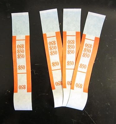 100 SELF SEALING ORANGE $50 CURRENCY STRAPS MONEY BILL BANDS $50 PMC BRAND STRAP